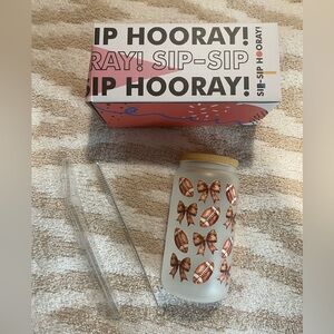 Bow Print Glass Jar with Straw